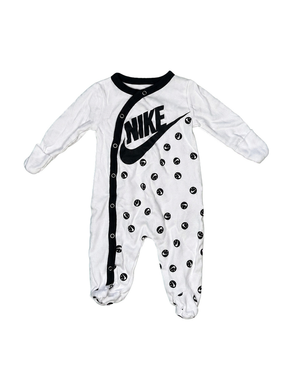 Nike Baby Unisex White and Black Logo Footed Sleeper 3M